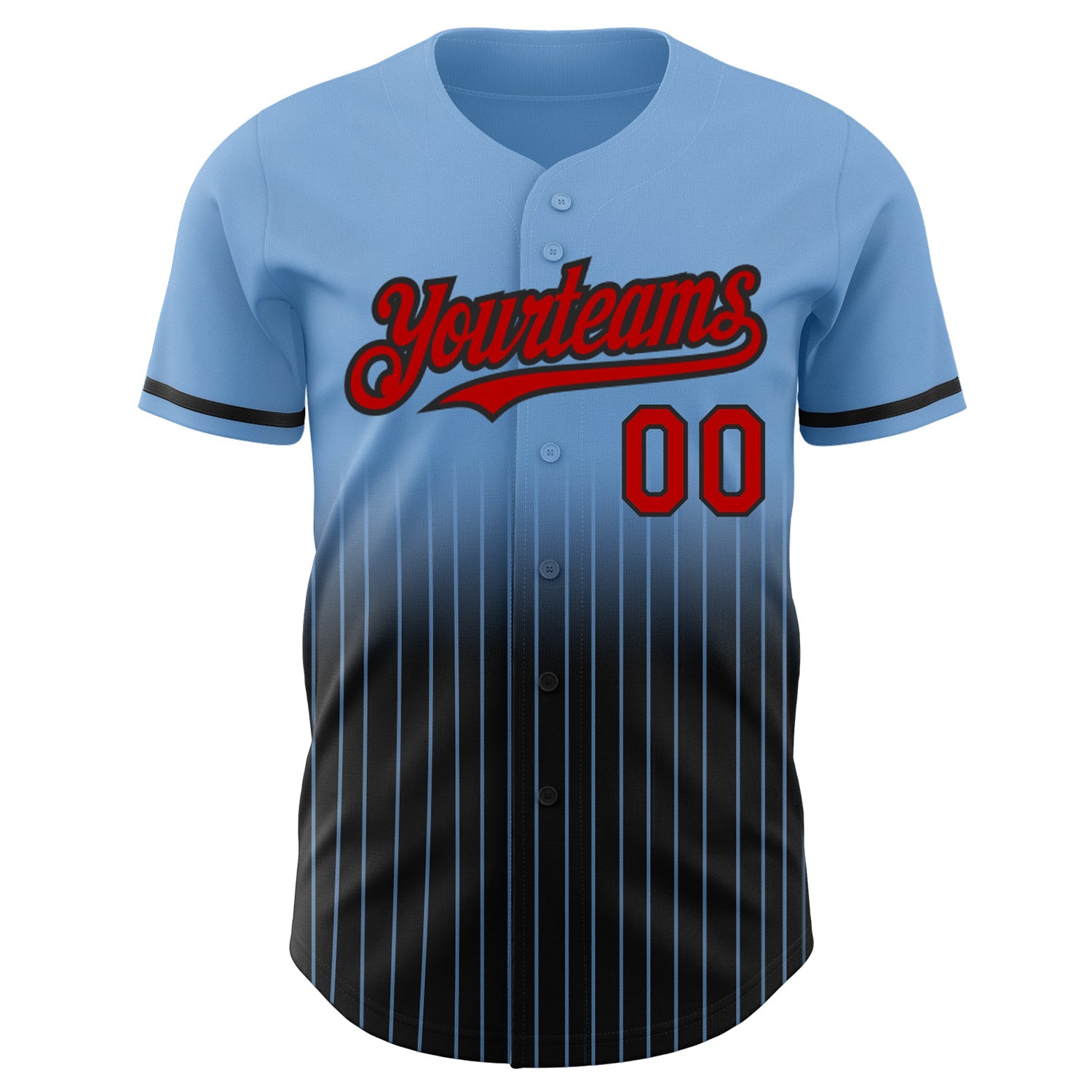 Custom Light Blue Pinstripe Red-Black Authentic Fade Fashion Baseball Jersey - Sky-Custom