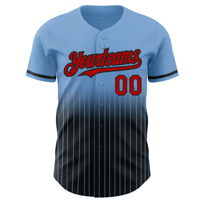 Custom Light Blue Pinstripe Red-Black Authentic Fade Fashion Baseball Jersey - Sky-Custom