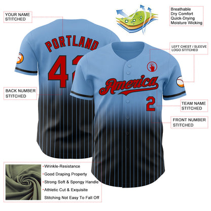 Custom Light Blue Pinstripe Red-Black Authentic Fade Fashion Baseball Jersey - Sky-Custom