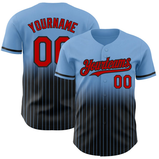 Custom Light Blue Pinstripe Red-Black Authentic Fade Fashion Baseball Jersey - Sky-Custom
