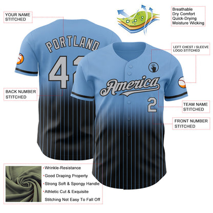 Custom Light Blue Pinstripe Gray-Black Authentic Fade Fashion Baseball Jersey - Sky-Custom