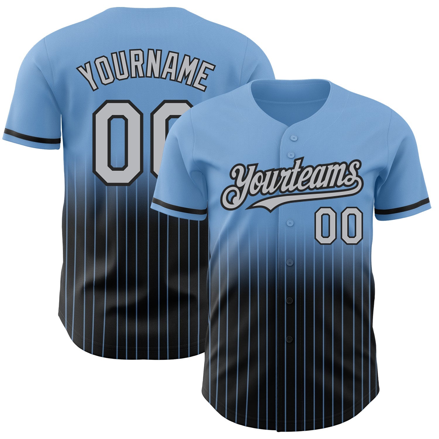 Custom Light Blue Pinstripe Gray-Black Authentic Fade Fashion Baseball Jersey - Sky-Custom