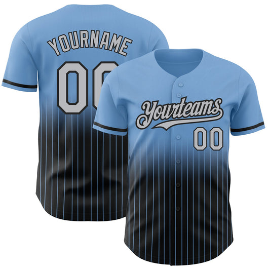 Custom Light Blue Pinstripe Gray-Black Authentic Fade Fashion Baseball Jersey - Sky-Custom