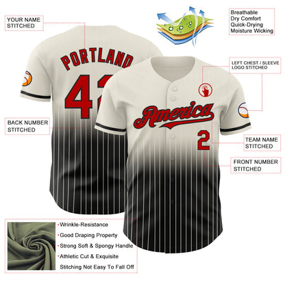 Custom Cream Pinstripe Red-Black Authentic Fade Fashion Baseball Jersey - Sky-Custom