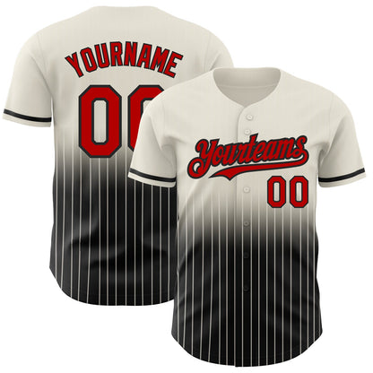 Custom Cream Pinstripe Red-Black Authentic Fade Fashion Baseball Jersey - Sky-Custom