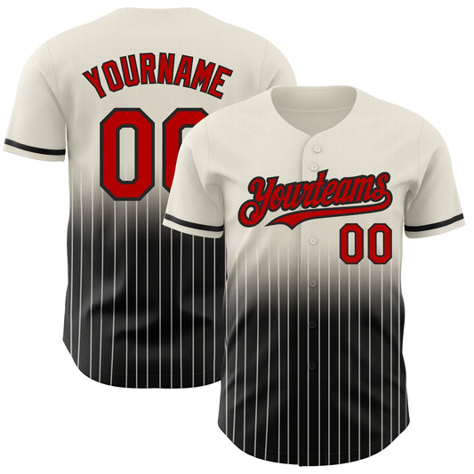 Custom Cream Pinstripe Red-Black Authentic Fade Fashion Baseball Jersey - Sky-Custom