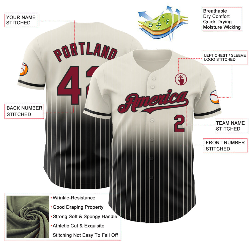 Custom Cream Pinstripe Crimson-Black Authentic Fade Fashion Baseball Jersey - Sky-Custom
