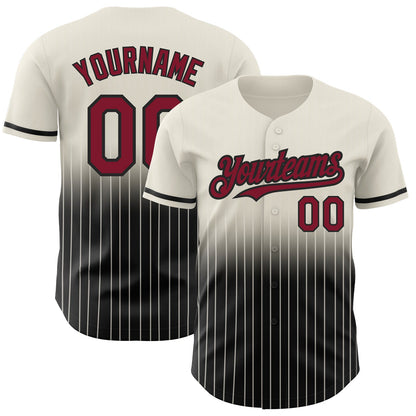 Custom Cream Pinstripe Crimson-Black Authentic Fade Fashion Baseball Jersey - Sky-Custom