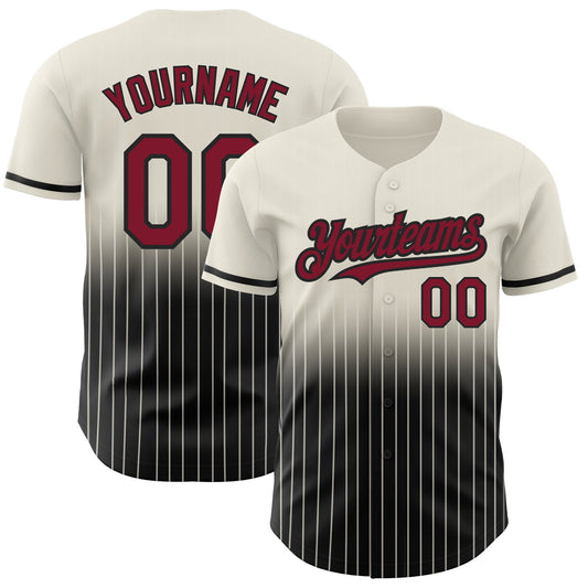 Custom Cream Pinstripe Crimson-Black Authentic Fade Fashion Baseball Jersey - Sky-Custom