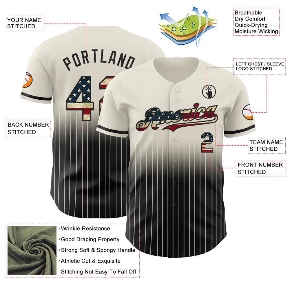 Custom Cream Pinstripe Vintage USA Flag-Black Authentic Fade Fashion Baseball Jersey - Sky-Custom