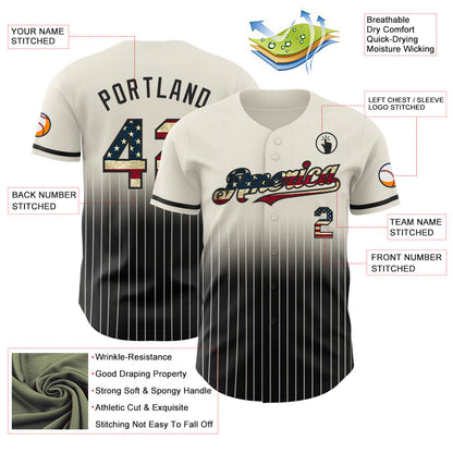 Custom Cream Pinstripe Vintage USA Flag-Black Authentic Fade Fashion Baseball Jersey - Sky-Custom