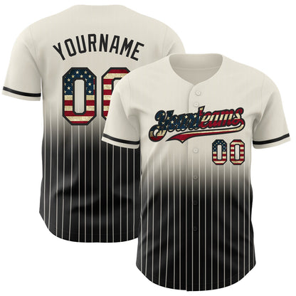 Custom Cream Pinstripe Vintage USA Flag-Black Authentic Fade Fashion Baseball Jersey - Sky-Custom