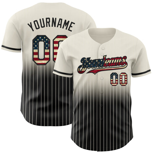 Custom Cream Pinstripe Vintage USA Flag-Black Authentic Fade Fashion Baseball Jersey - Sky-Custom