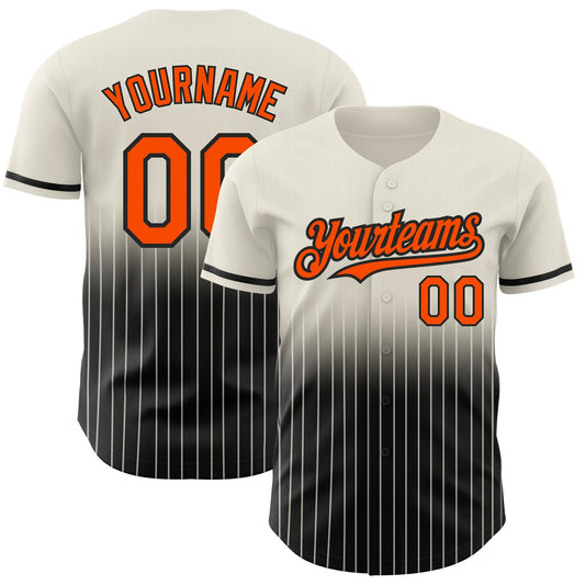 Custom Cream Pinstripe Orange-Black Authentic Fade Fashion Baseball Jersey - Sky-Custom
