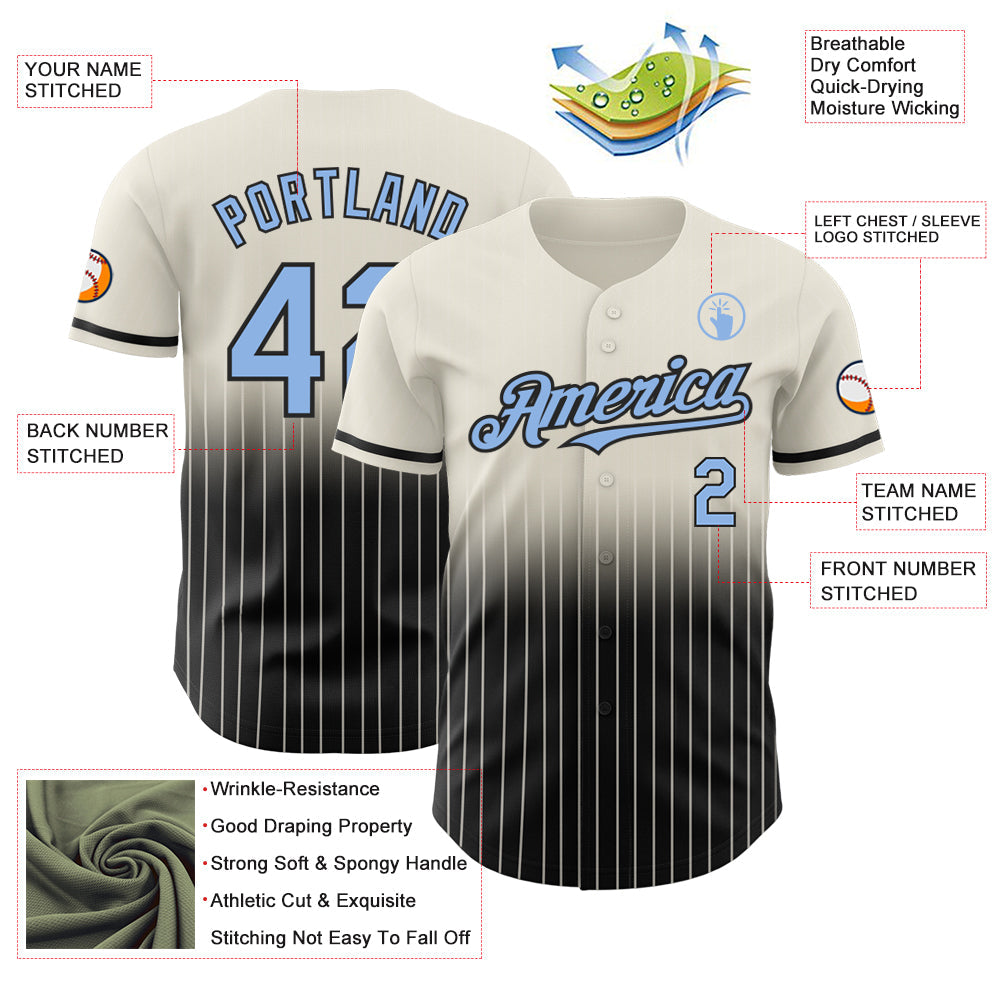 Custom Cream Pinstripe Light Blue-Black Authentic Fade Fashion Baseball Jersey - Sky-Custom