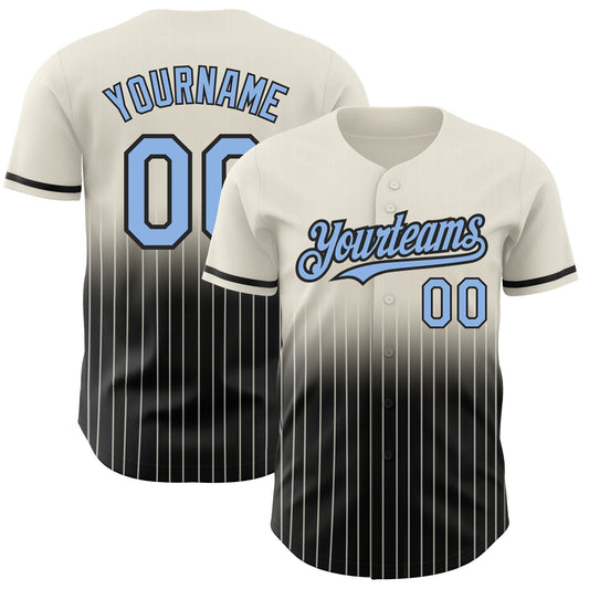 Custom Cream Pinstripe Light Blue-Black Authentic Fade Fashion Baseball Jersey - Sky-Custom