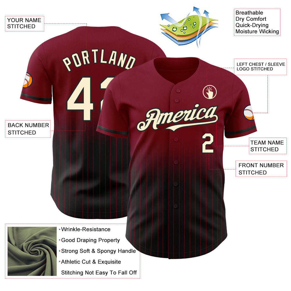 Custom Crimson Pinstripe Cream-Black Authentic Fade Fashion Baseball Jersey - Sky-Custom