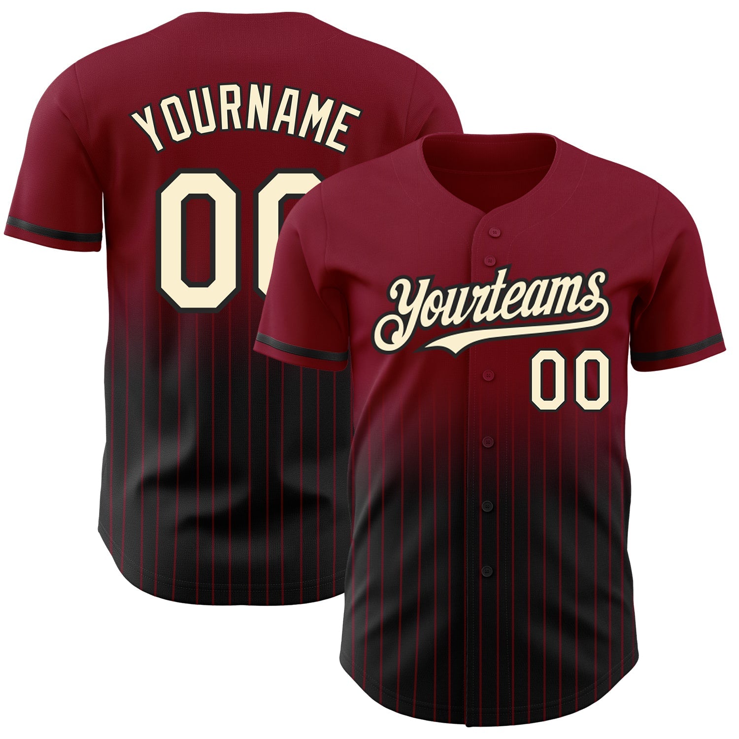 Custom Crimson Pinstripe Cream-Black Authentic Fade Fashion Baseball Jersey - Sky-Custom