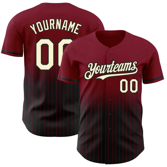 Custom Crimson Pinstripe Cream-Black Authentic Fade Fashion Baseball Jersey - Sky-Custom