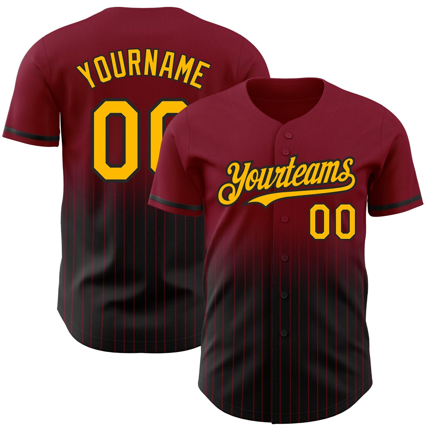 Custom Crimson Pinstripe Gold-Black Authentic Fade Fashion Baseball Jersey - Sky-Custom