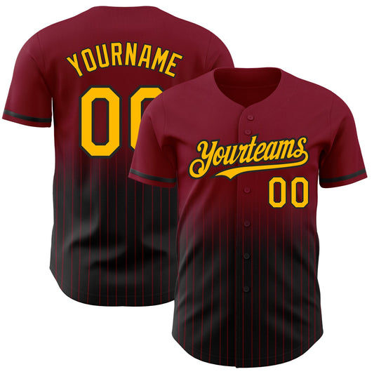 Custom Crimson Pinstripe Gold-Black Authentic Fade Fashion Baseball Jersey - Sky-Custom