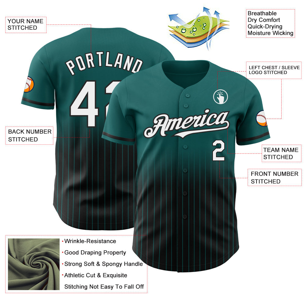 Custom Teal Pinstripe White-Black Authentic Fade Fashion Baseball Jersey - Sky-Custom