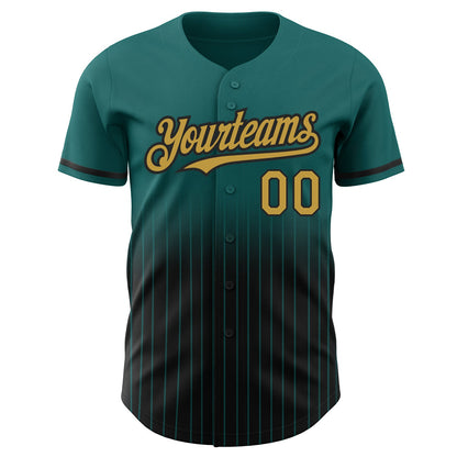 Custom Teal Pinstripe Old Gold-Black Authentic Fade Fashion Baseball Jersey - Sky-Custom