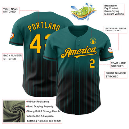 Custom Teal Pinstripe Gold-Black Authentic Fade Fashion Baseball Jersey - Sky-Custom