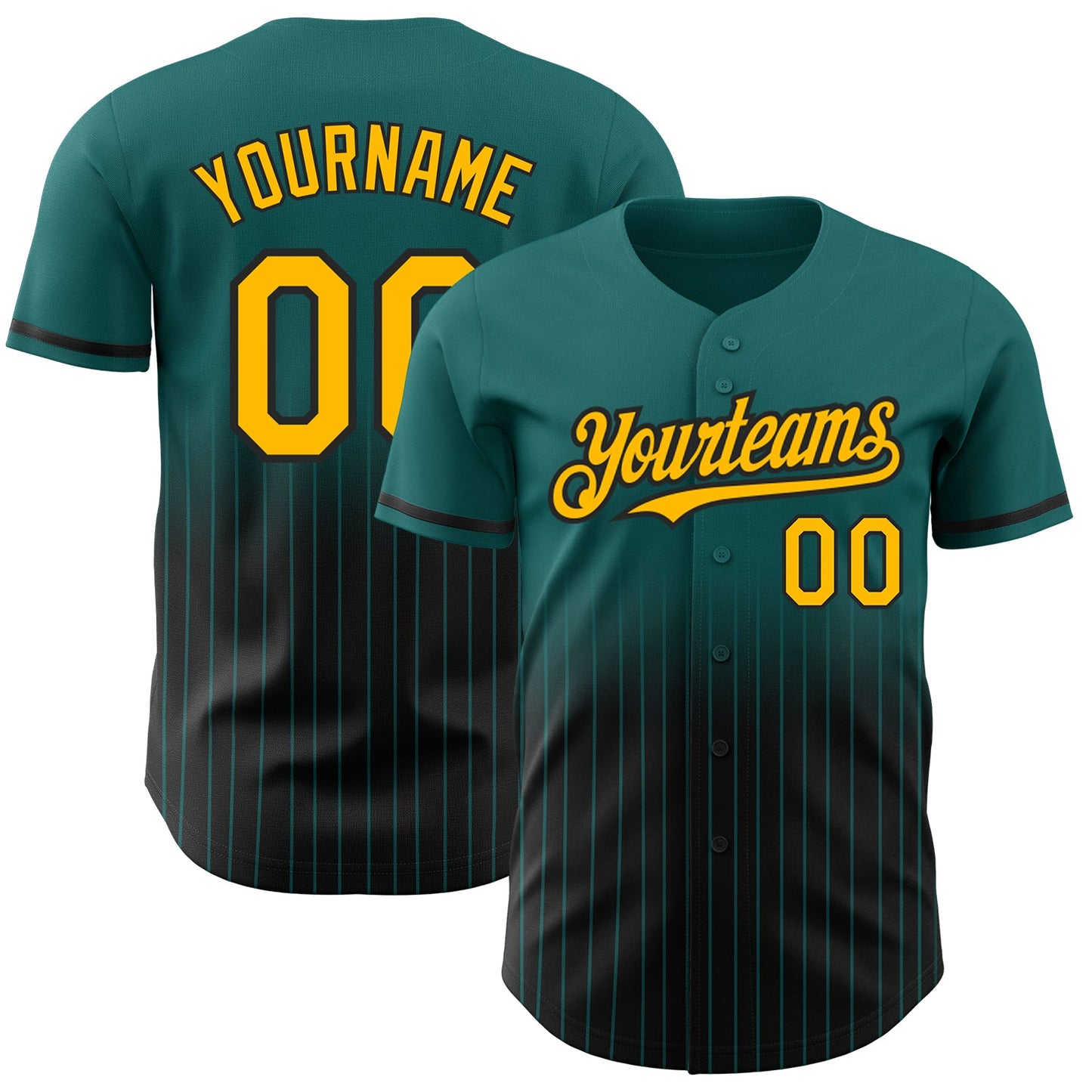 Custom Teal Pinstripe Gold-Black Authentic Fade Fashion Baseball Jersey - Sky-Custom