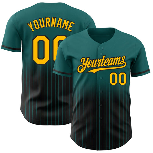 Custom Teal Pinstripe Gold-Black Authentic Fade Fashion Baseball Jersey - Sky-Custom