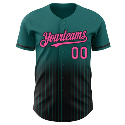 Custom Teal Pinstripe Pink-Black Authentic Fade Fashion Baseball Jersey - Sky-Custom