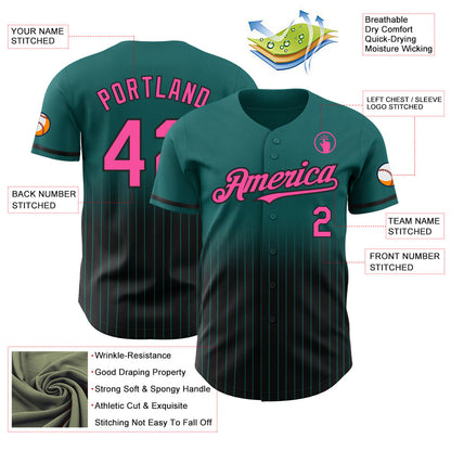 Custom Teal Pinstripe Pink-Black Authentic Fade Fashion Baseball Jersey - Sky-Custom