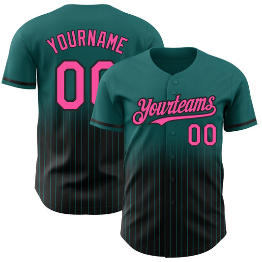 Custom Teal Pinstripe Pink-Black Authentic Fade Fashion Baseball Jersey - Sky-Custom