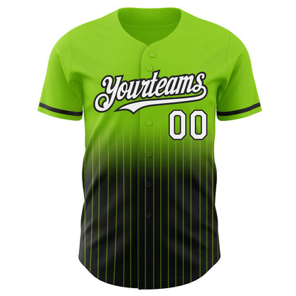 Custom Neon Green Pinstripe White-Black Authentic Fade Fashion Baseball Jersey - Sky-Custom