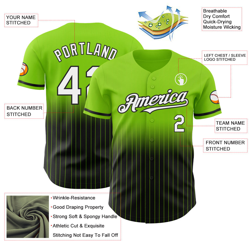 Custom Neon Green Pinstripe White-Black Authentic Fade Fashion Baseball Jersey - Sky-Custom