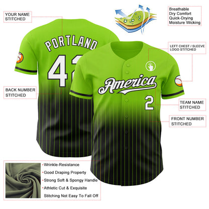 Custom Neon Green Pinstripe White-Black Authentic Fade Fashion Baseball Jersey - Sky-Custom