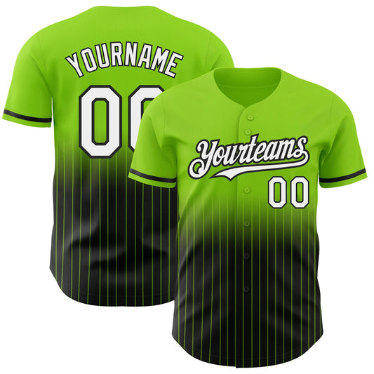 Custom Neon Green Pinstripe White-Black Authentic Fade Fashion Baseball Jersey - Sky-Custom