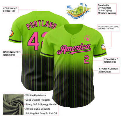 Custom Neon Green Pinstripe Pink-Black Authentic Fade Fashion Baseball Jersey - Sky-Custom