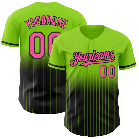 Custom Neon Green Pinstripe Pink-Black Authentic Fade Fashion Baseball Jersey - Sky-Custom
