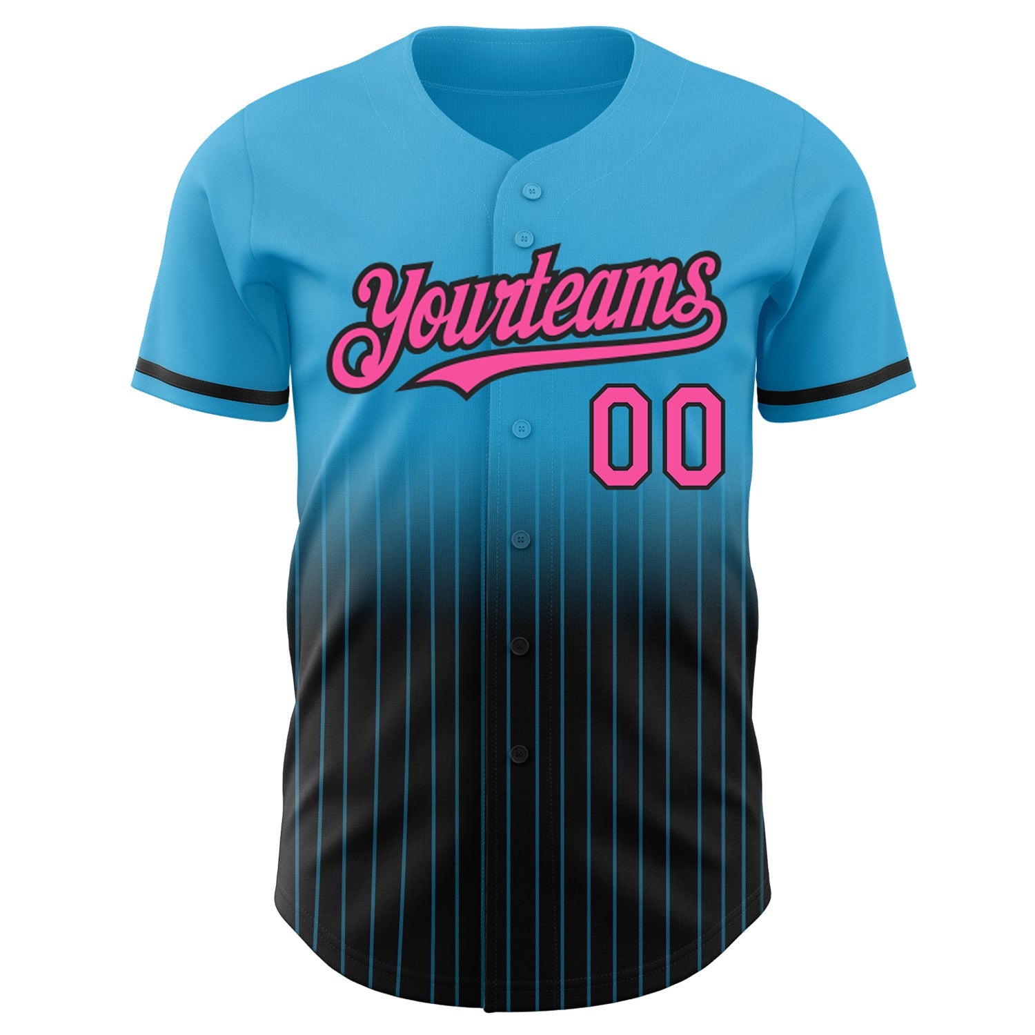 Custom Sky Blue Pinstripe Pink-Black Authentic Fade Fashion Baseball Jersey - Sky-Custom