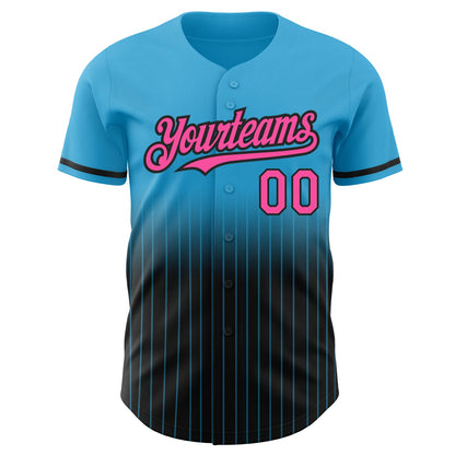 Custom Sky Blue Pinstripe Pink-Black Authentic Fade Fashion Baseball Jersey - Sky-Custom