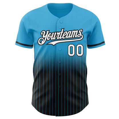 Custom Sky Blue Pinstripe White-Black Authentic Fade Fashion Baseball Jersey - Sky-Custom