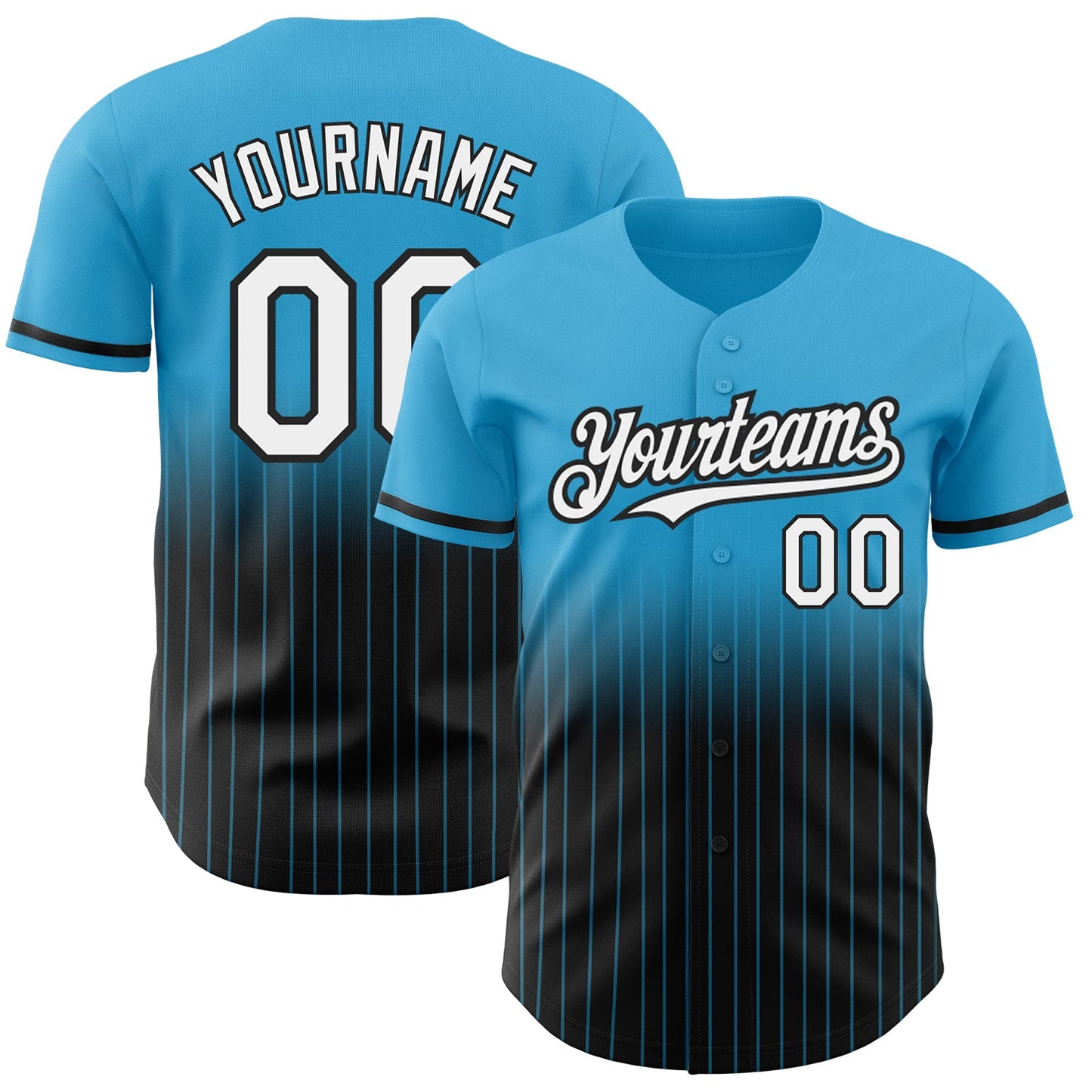 Custom Sky Blue Pinstripe White-Black Authentic Fade Fashion Baseball Jersey - Sky-Custom