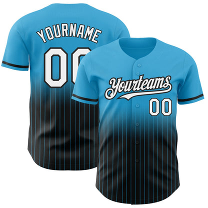 Custom Sky Blue Pinstripe White-Black Authentic Fade Fashion Baseball Jersey - Sky-Custom