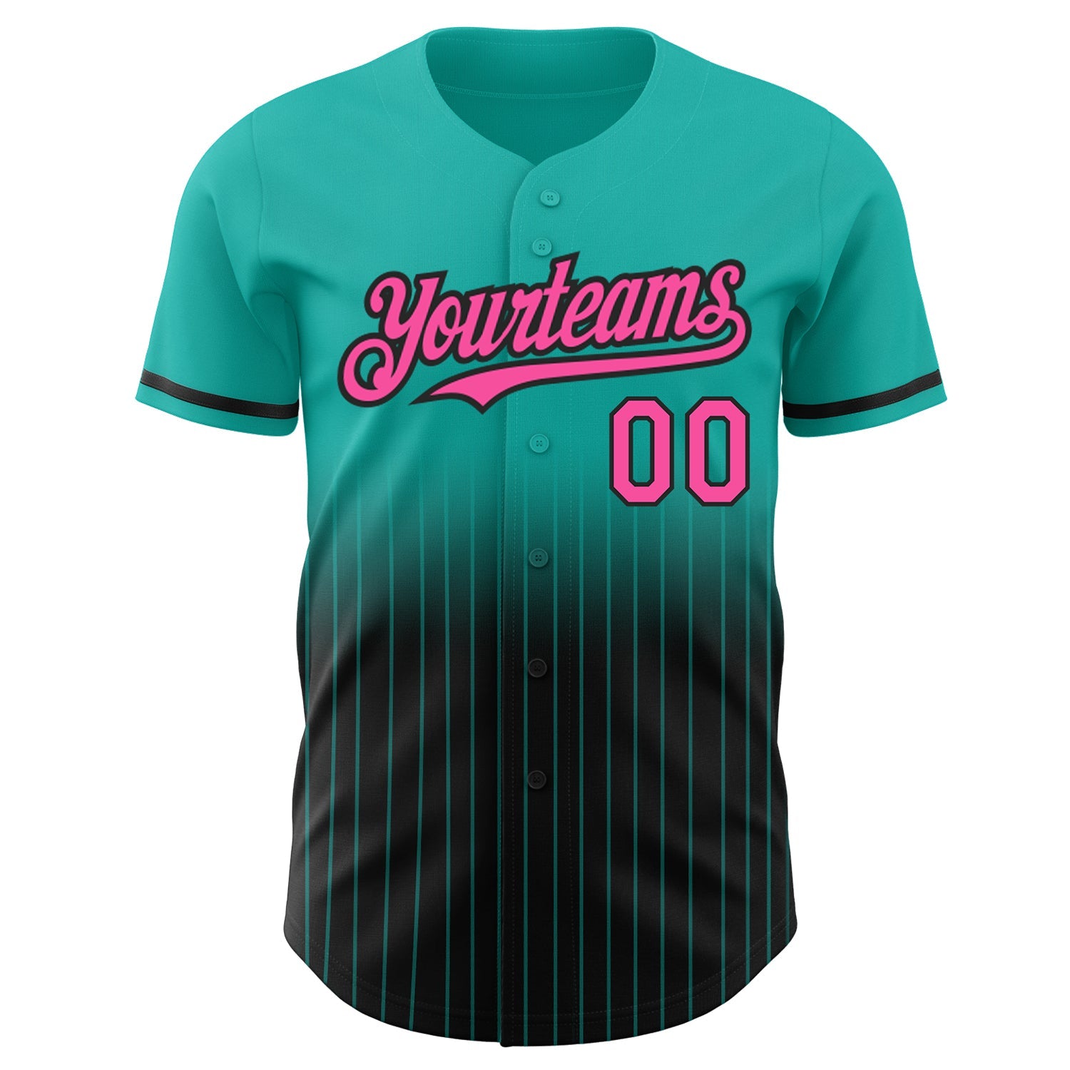 Custom Aqua Pinstripe Pink-Black Authentic Fade Fashion Baseball Jersey - Sky-Custom