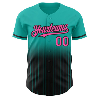 Custom Aqua Pinstripe Pink-Black Authentic Fade Fashion Baseball Jersey - Sky-Custom