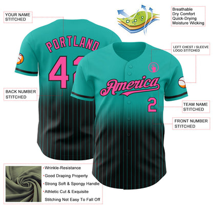 Custom Aqua Pinstripe Pink-Black Authentic Fade Fashion Baseball Jersey - Sky-Custom