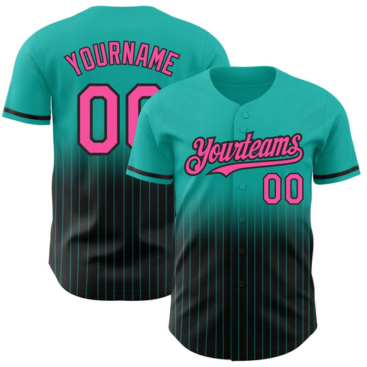 Custom Aqua Pinstripe Pink-Black Authentic Fade Fashion Baseball Jersey - Sky-Custom