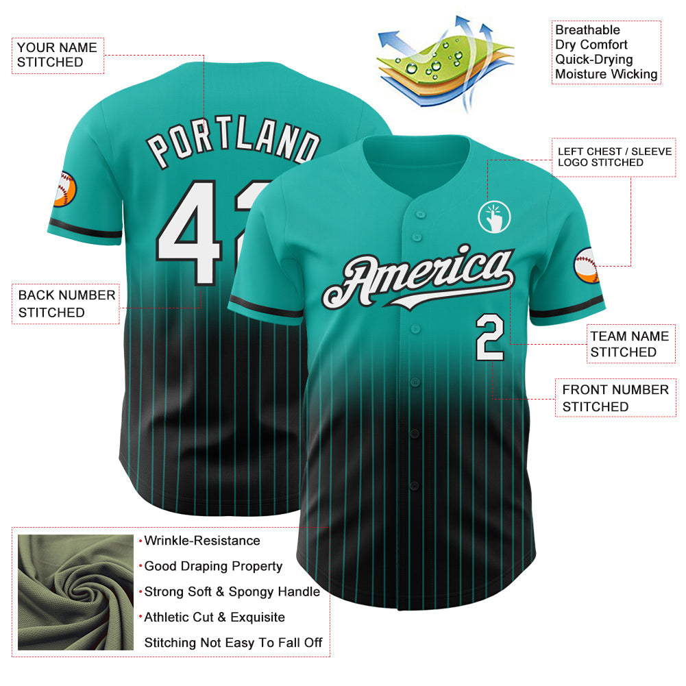 Custom Aqua Pinstripe White-Black Authentic Fade Fashion Baseball Jersey - Sky-Custom