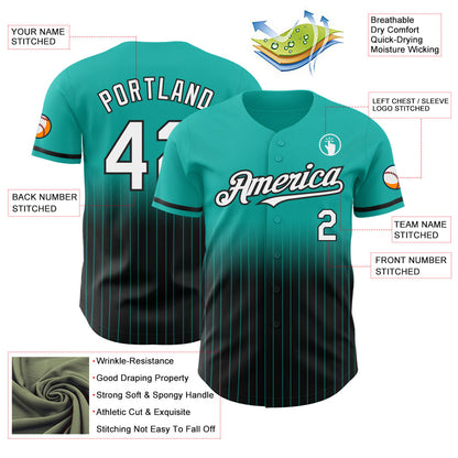 Custom Aqua Pinstripe White-Black Authentic Fade Fashion Baseball Jersey - Sky-Custom